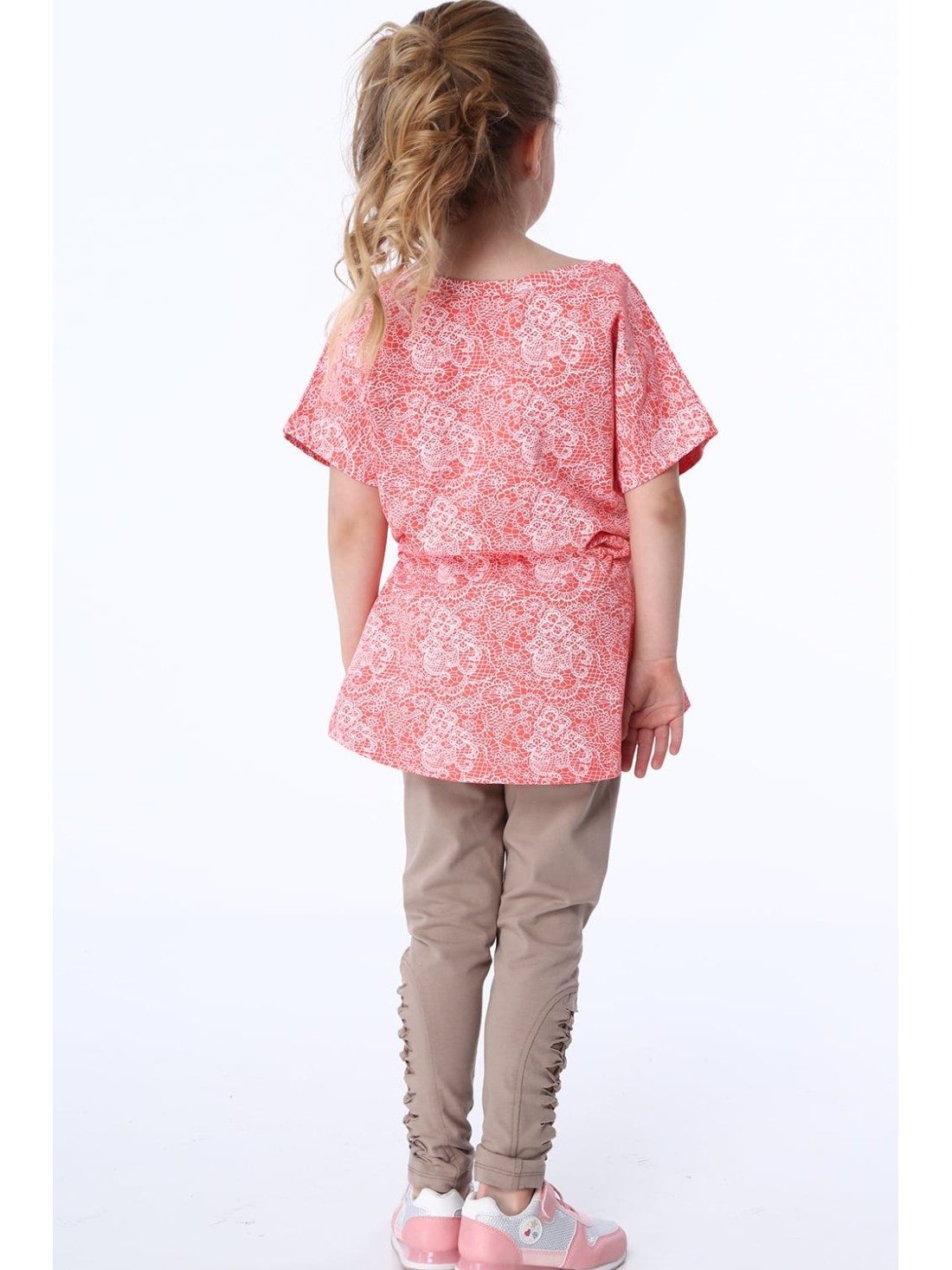 Girls\' blouse with ties, white and coral NDZ8200 - Online store - Boutique